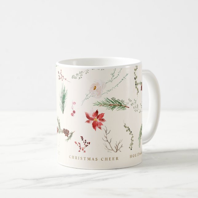 Caneca De Café Férias de Natal Boho Elegante Poinsettia Folhagem (Frente Esquerda)