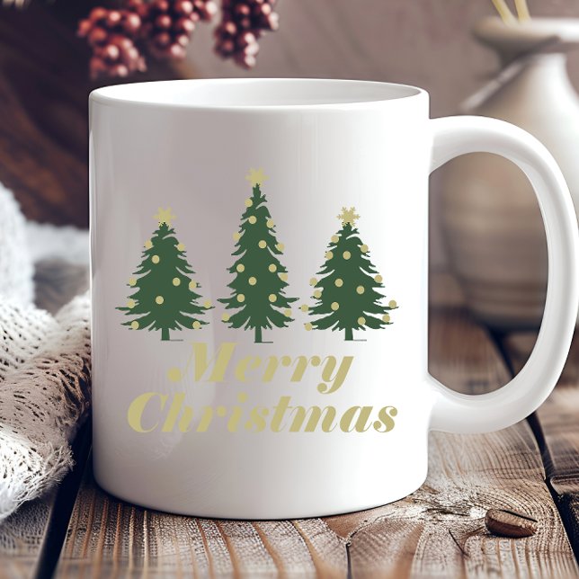 Caneca De Café Férias decoradas Pinheiros de Natal felizes (Criador carregado)