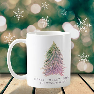 Caneca De Café Férias Festivas de Árvore de Natal Rosa, Aquarel