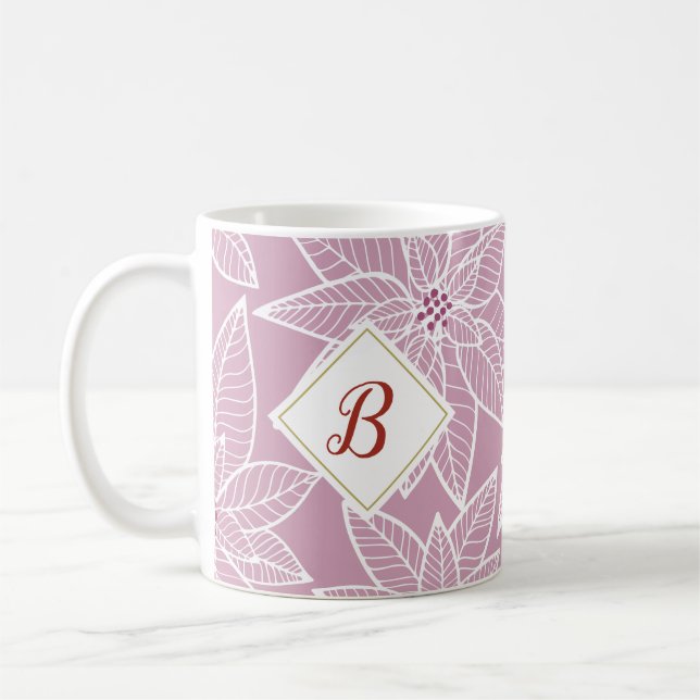 Caneca De Café Férias Pink Poinsettia Férias Iniciais (Esquerda)