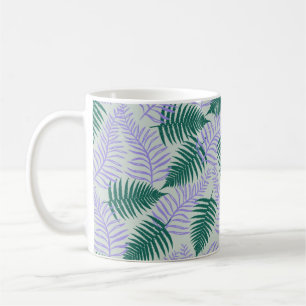 Caneca De Café Fern roxo verde deixa padrão de flores retrô 70s