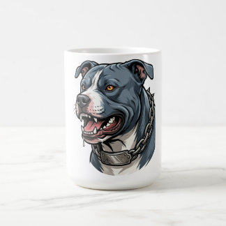 Caneca De Café Feroz Pit Bull Cinza Azul com Colar de Cadeia com 