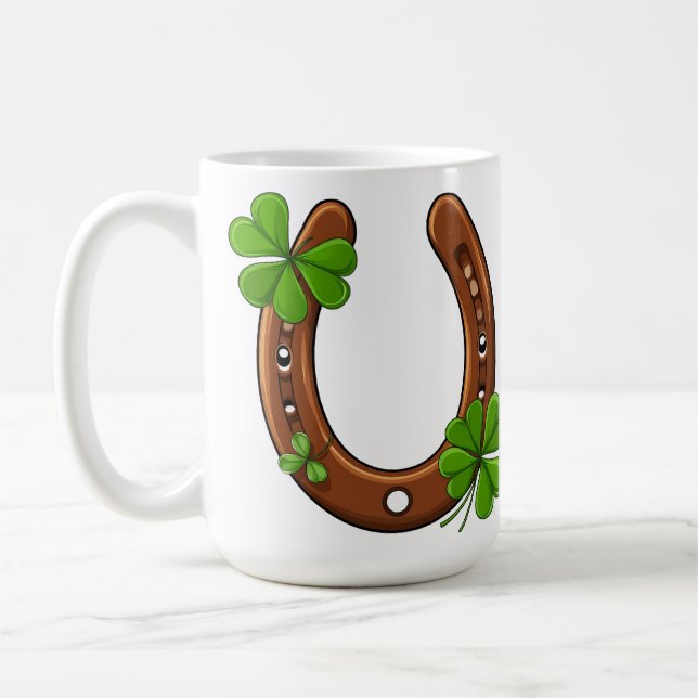 Caneca De Café Ferradura da Sorte Com Trevos Verdes (Esquerda)
