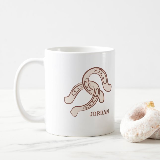 Caneca De Café Ferraduras Desenhadas À Mão | Russo Neutro Ocident (Com Donut)