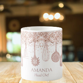 Caneca De Café Ferramentas de Cozinhar Glitter Dourado para Rosa 