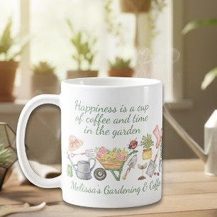 Caneca De Café Ferramentas de Jardinagem Aquarela Rosa Botânica A