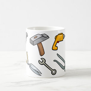 Caneca De Café Ferramentas manuais Martelo Furadeira Prego e Chav