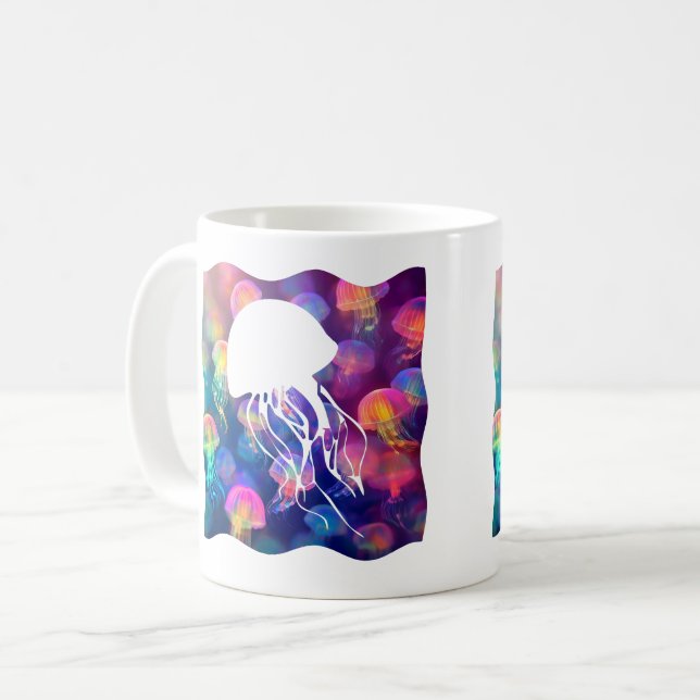 Caneca De Café Festa Como uma Silhueta de Água-Viva Personalizáve (Frente Esquerda)
