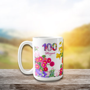 Caneca De Café Festa de 100º Aniversário Floral Flores Moderno 10