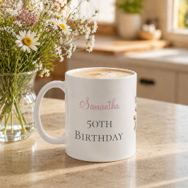 Caneca De Café Festa de 50 Anos de Idade Flor Silvestre