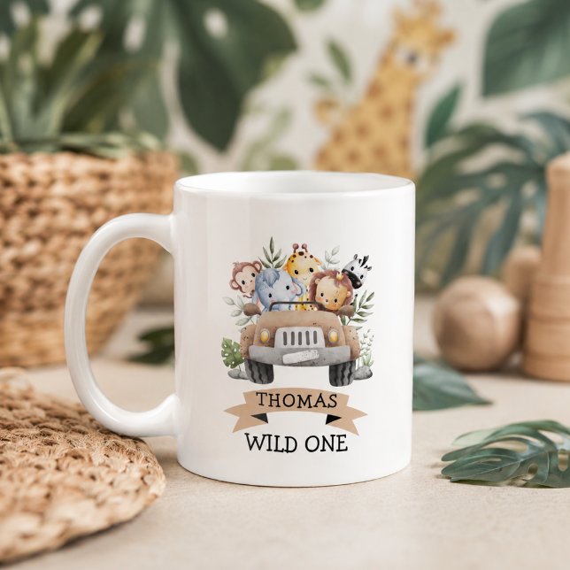 Caneca De Café Festa de Animais de Safari na Selva Tropical (Tropical Jungle Safari Animals Party Coffee Mug)