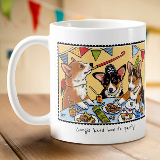 Caneca De Café Festa de aniversário de Cachorro Corgi de Diversão