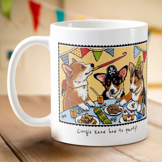 Caneca De Café Festa de aniversário de Cachorro Corgi de Diversão (Criador carregado)