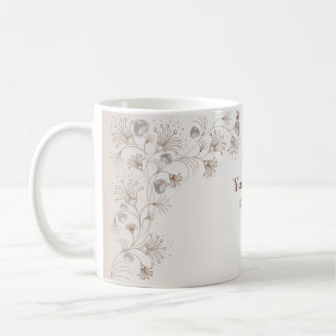 Caneca De Café Festa de Casamento Bege Floral Coração Bege Elegan