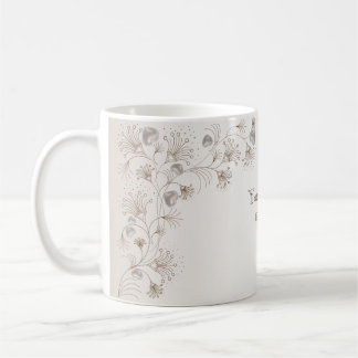 Caneca De Café Festa de Casamento Bege Floral Coração Bege Elegan