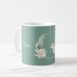 Caneca De Café Festa de Casamento Geométrica Verde Floral de Jasm