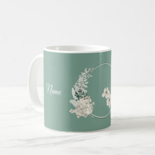 Caneca De Café Festa de Casamento Geométrica Verde Floral de Jasm