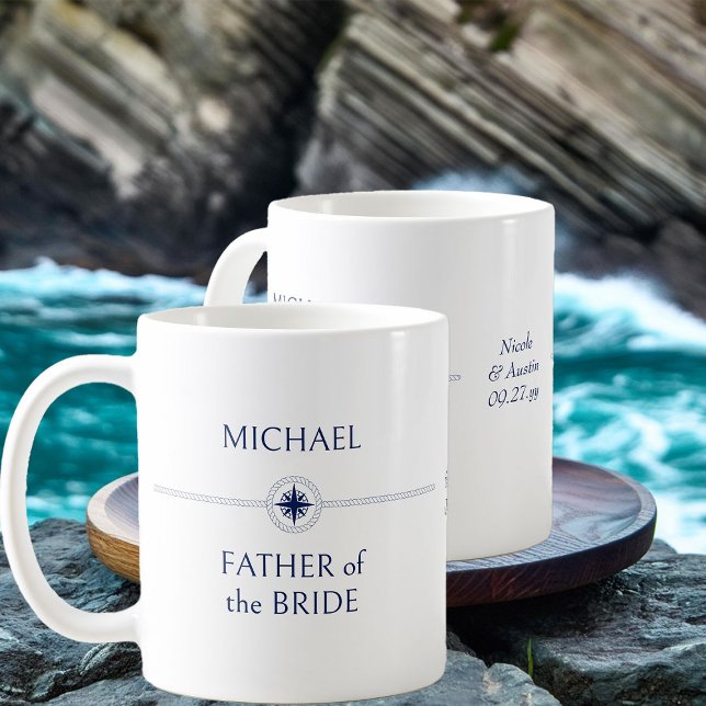 Caneca De Café Festa de casamento náutica presente padre da noiva (Nautical wedding father of the bride gift - personalize for any member of your wedding party)