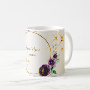 Caneca De Café Festa de Casamento Roxo Rosa Floral Verde Dourado