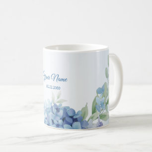 Caneca De Café Festa de Casamento Vintage Floral Azul Herbácea Em