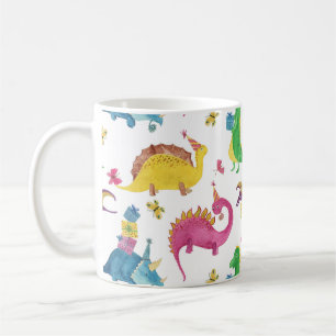 Caneca De Café Festa de dinossauro: padrão de aquarela.