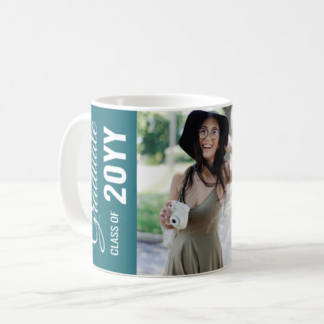 Caneca De Café Festa de formatura de Foto Clássica Teal Modern (Frente Esquerda)