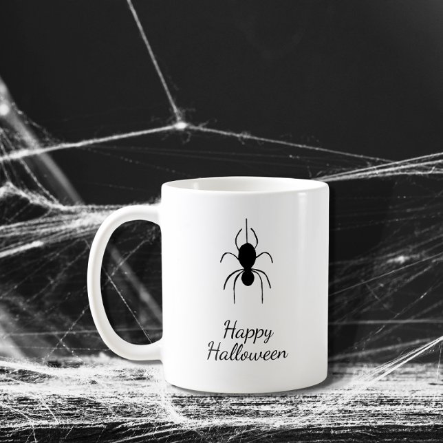 Caneca De Café Festa de Halloween de Aranha Gótica Simples Branco (Criador carregado)