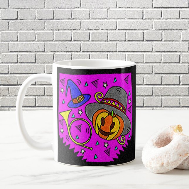 Caneca De Café Festa de Halloween Jack O'Lanterna e Roxo de Buva (Halloween Party Jack O'Lantern and Bugle Purple Coffee Mug)