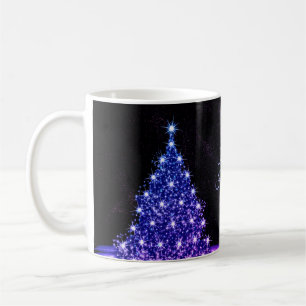 Caneca De Café Festa de Natal Árvore Azul Rosa Inverno Preto Rúst