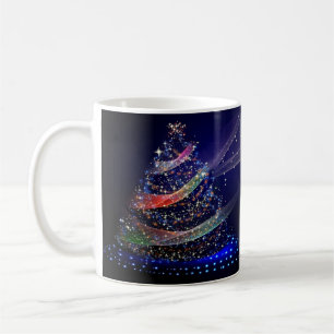 Caneca De Café Festa de Natal Árvore Colorida Marinho Azul Russo