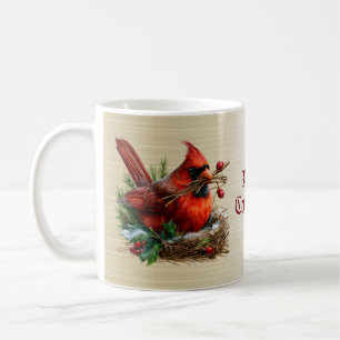 Caneca De Café Festa de Natal Cardinal Vermelho Pássaros Flor Fer