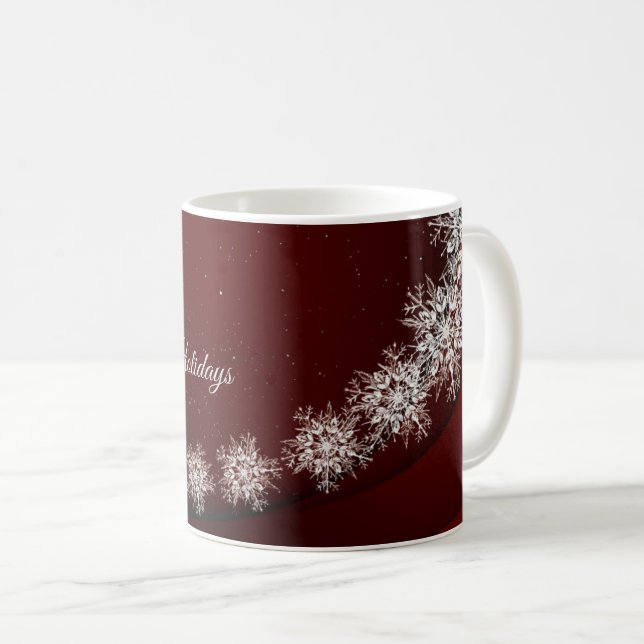 Caneca De Café Festa de Natal Crystal Snowflakes Red Rustic (Frente Esquerda)