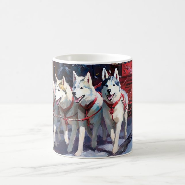 Caneca De Café Festa de Natal do Husky Siberiano (Centro)