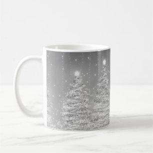 Caneca De Café Festa de Natal Elegante Prateado de Árvores
