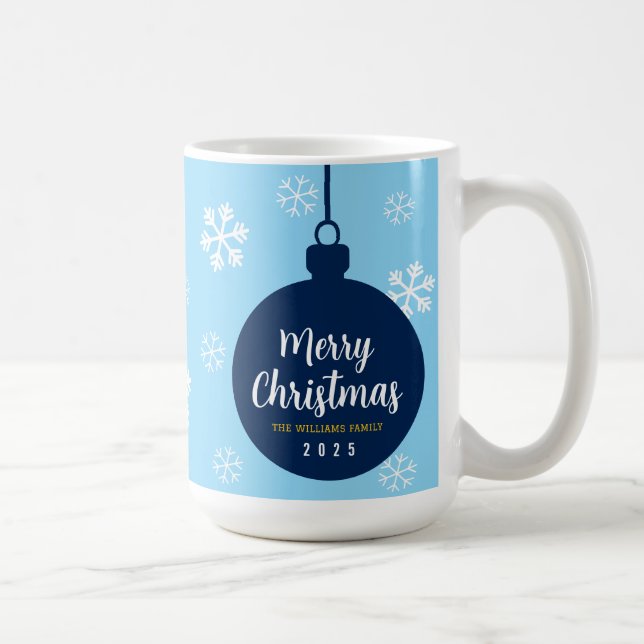 Caneca De Café Festa de Natal Feliz com Floco de Neve Azul Elegan (Direita)
