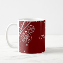 Caneca De Café Festa de Natal Ornamentos Brancos Estrelas Vermelh
