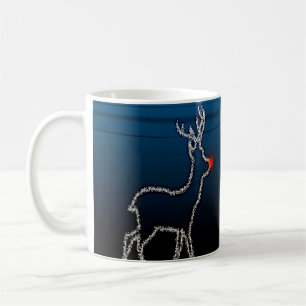 Caneca De Café Festa de Natal Rena Árvore Céu Azul Estrelas Brilh