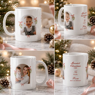 Caneca De Café Festa de Natal Rosa Grandmillennial com Foto e Vis