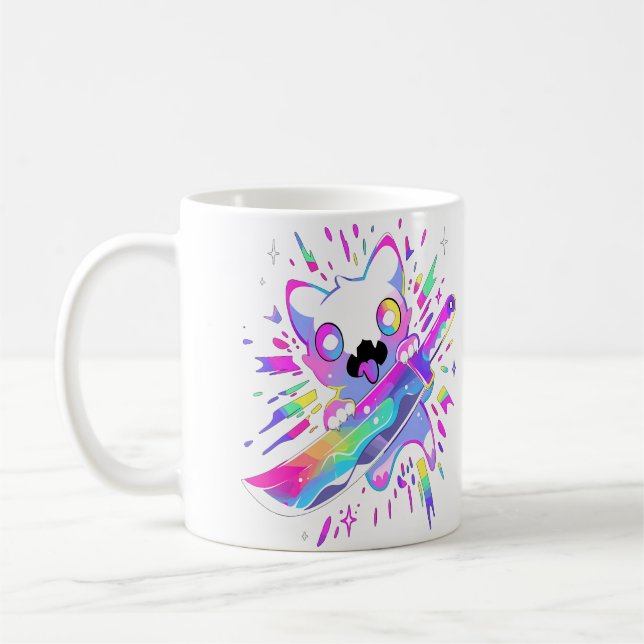 Caneca De Café Festa do Gato Samurai Fofo do Rave de Edm (Esquerda)