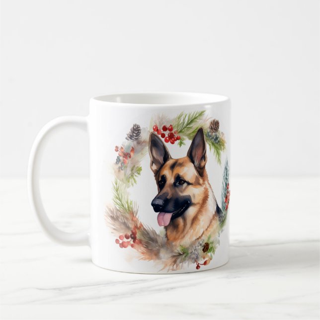 Caneca De Café Festa Festiva de german shepherd de Natal (Esquerda)