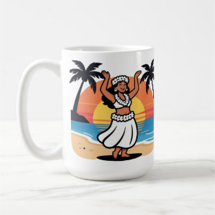 Caneca De Café Festa na praia de dança havaiana pôr do sol ilha t