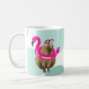Caneca De Café Festa piscina, Capybara Bonita Com Flamingo De Cor