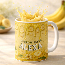 Caneca De Café Festa Retro Amarela Tema Banana Personalizada