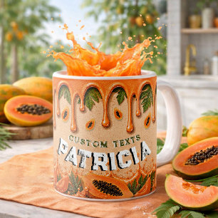 Caneca De Café Festa Retro Tropical Tema Fruta Mamão Personalizad