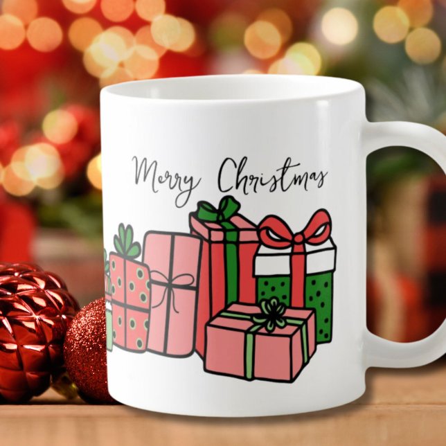 Caneca De Café Festa Vermelha Branca Vermelha Rosa (Cute Unique Modern Script Red Pink Christmas Coffee Mug)