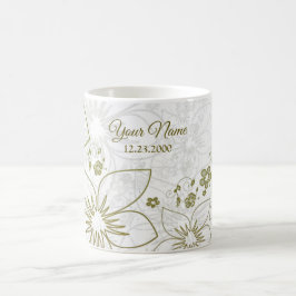 Caneca De Café Festas de Casamento Elegantes com Flores Verdes An