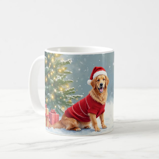 Caneca De Café Festive Afghan Hound Christmas Santa Hat Funny (Frente Esquerda)