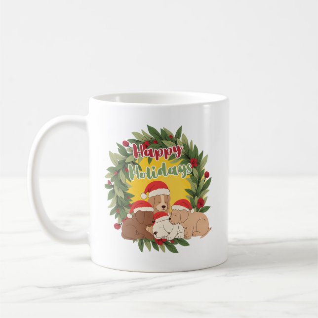 Caneca De Café Festive Christmas Mug | Puppies (Esquerda)