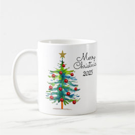 Caneca De Café Festive Christmas Tree With Red Ornaments