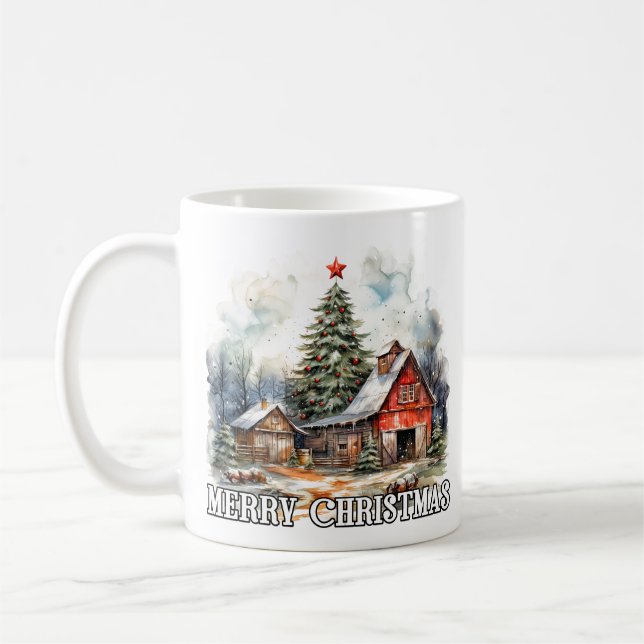 Caneca De Café Festive Merry Christmas Country Farmhouse (Esquerda)
